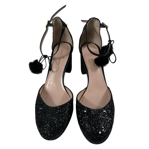 Kate Spade Abigail Glitter Pumps Pom Pom Block Heel Party Shoe Wmn Sz 6.5 - Picture 10 of 16